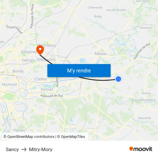 Sancy to Mitry-Mory map