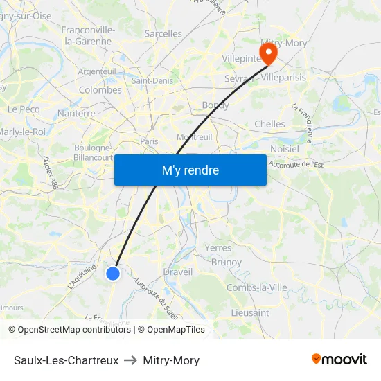 Saulx-Les-Chartreux to Mitry-Mory map