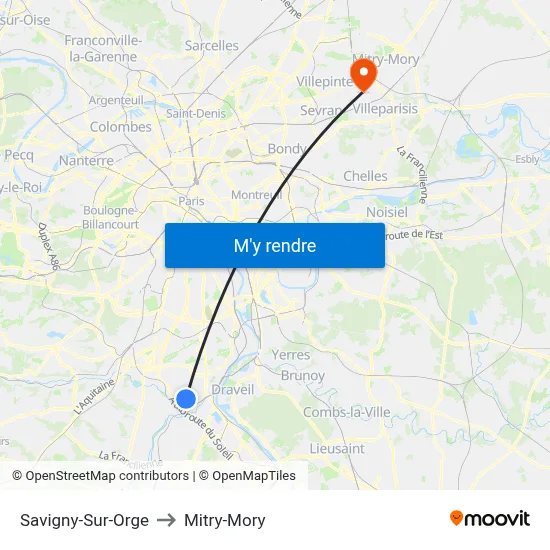 Savigny-Sur-Orge to Mitry-Mory map