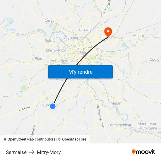 Sermaise to Mitry-Mory map