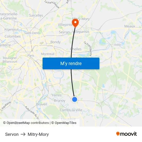 Servon to Mitry-Mory map