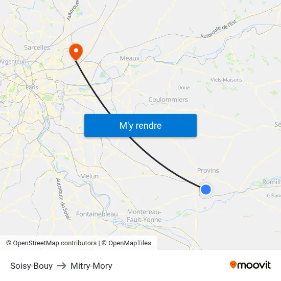 Soisy-Bouy to Mitry-Mory map