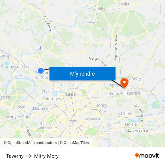 Taverny to Mitry-Mory map