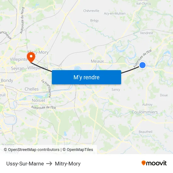 Ussy-Sur-Marne to Mitry-Mory map