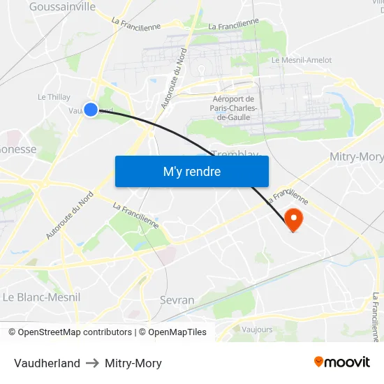 Vaudherland to Mitry-Mory map