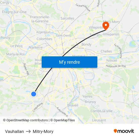 Vauhallan to Mitry-Mory map