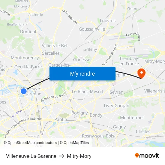 Villeneuve-La-Garenne to Mitry-Mory map