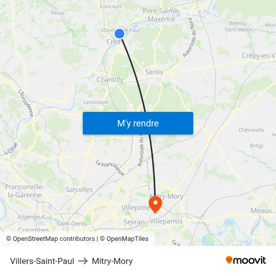 Villers-Saint-Paul to Mitry-Mory map