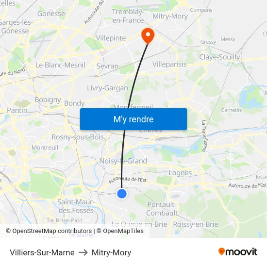 Villiers-Sur-Marne to Mitry-Mory map