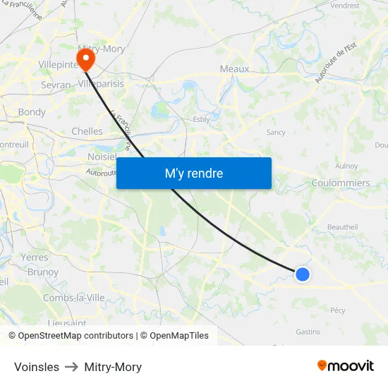 Voinsles to Mitry-Mory map