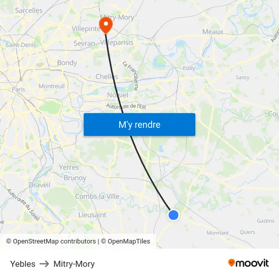 Yebles to Mitry-Mory map