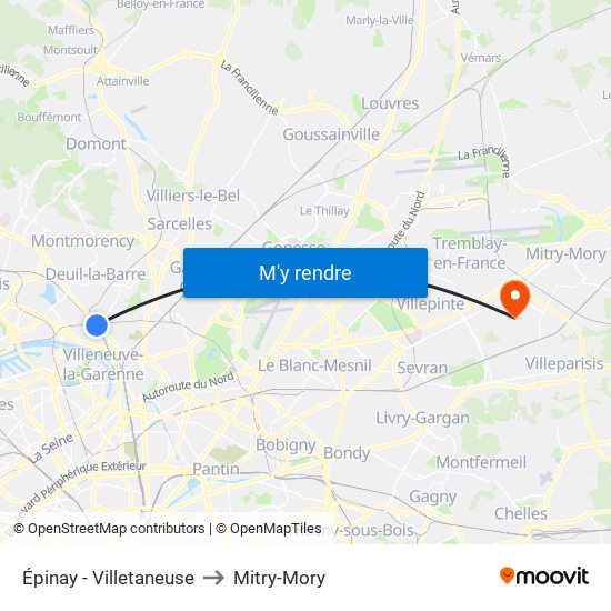 Épinay - Villetaneuse to Mitry-Mory map