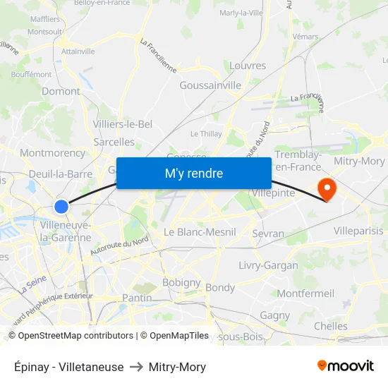 Épinay - Villetaneuse to Mitry-Mory map
