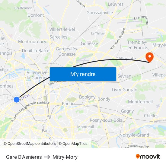 Gare D'Asnieres to Mitry-Mory map