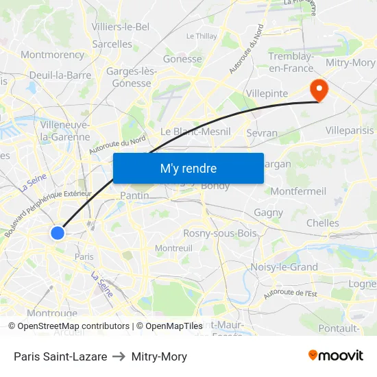 Paris Saint-Lazare to Mitry-Mory map
