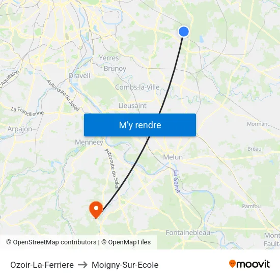 Ozoir-La-Ferriere to Moigny-Sur-Ecole map