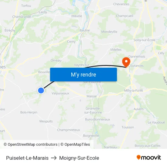 Puiselet-Le-Marais to Moigny-Sur-Ecole map