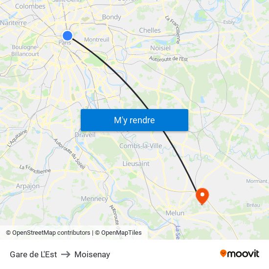Gare de L'Est to Moisenay map