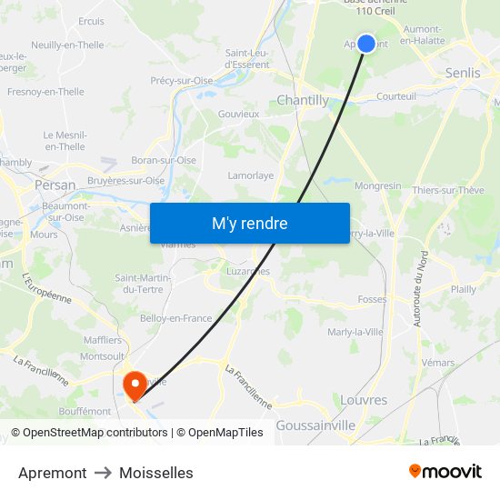 Apremont to Moisselles map