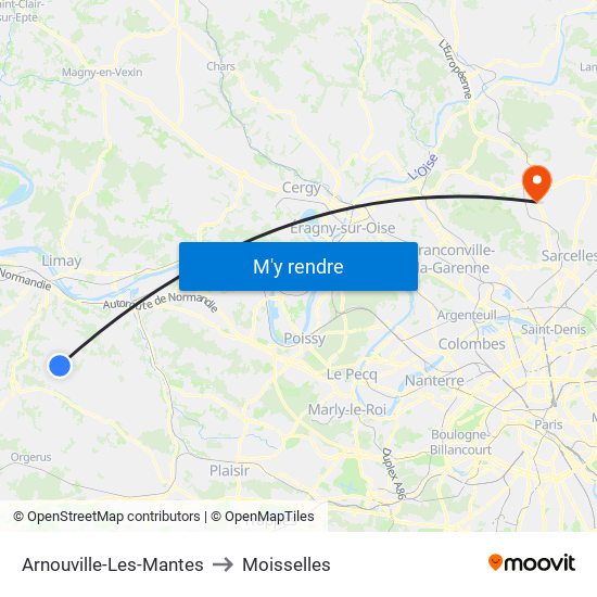 Arnouville-Les-Mantes to Moisselles map