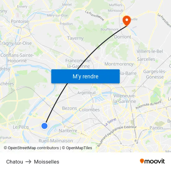 Chatou to Moisselles map