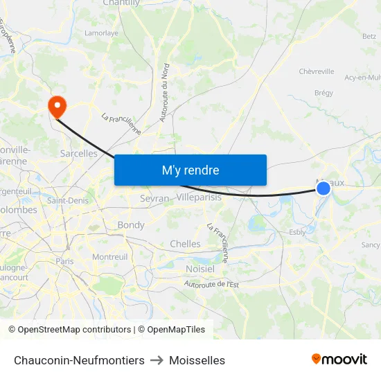 Chauconin-Neufmontiers to Moisselles map