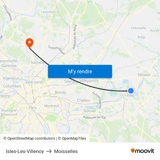 Isles-Les-Villenoy to Moisselles map