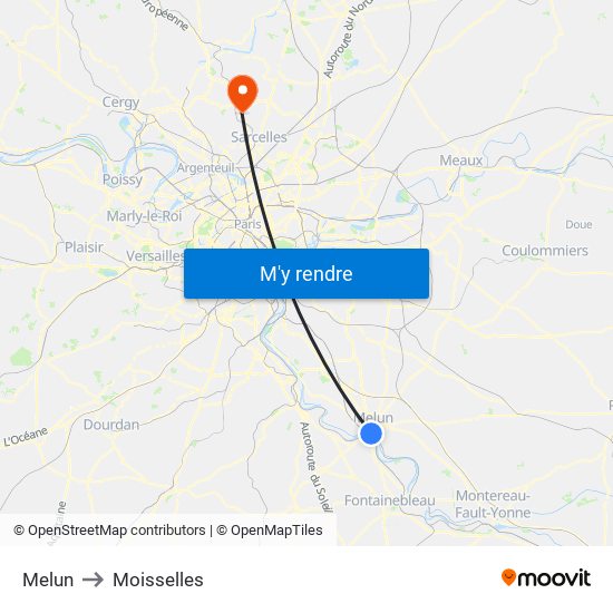 Melun to Moisselles map