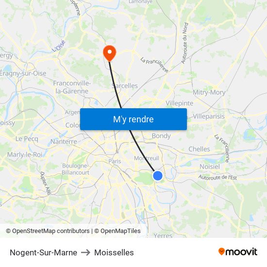 Nogent-Sur-Marne to Moisselles map