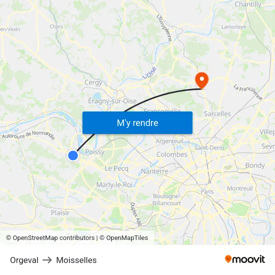 Orgeval to Moisselles map