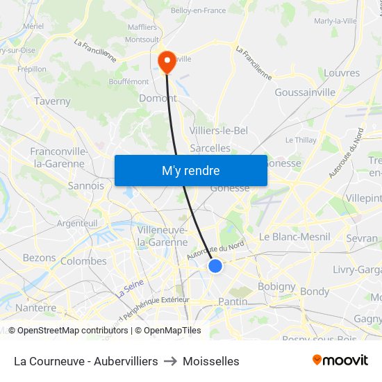 La Courneuve - Aubervilliers to Moisselles map