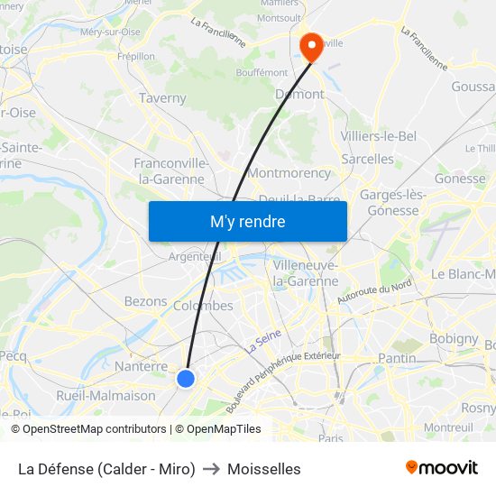 La Défense (Calder - Miro) to Moisselles map