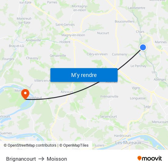 Brignancourt to Moisson map