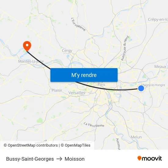 Bussy-Saint-Georges to Moisson map