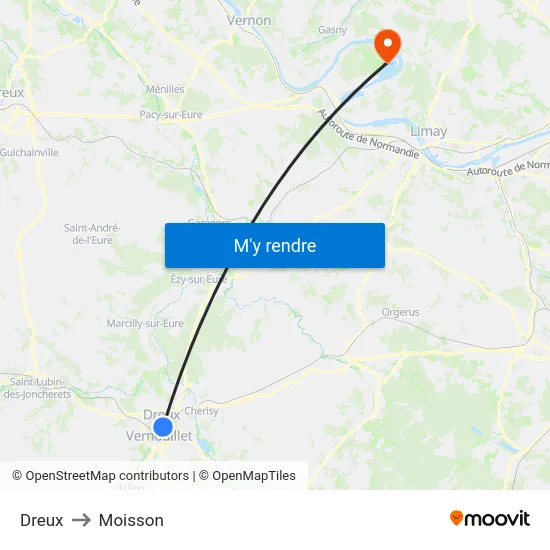 Dreux to Moisson map