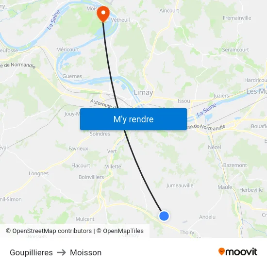 Goupillieres to Moisson map
