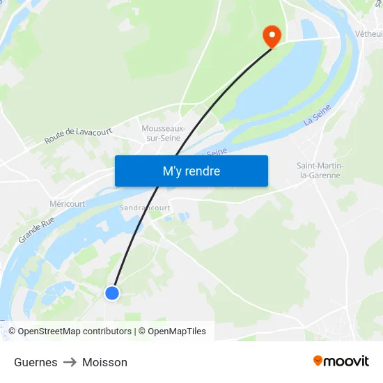 Guernes to Moisson map