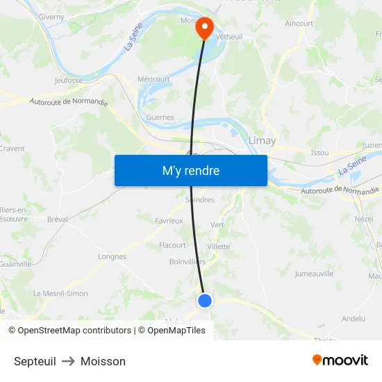 Septeuil to Moisson map