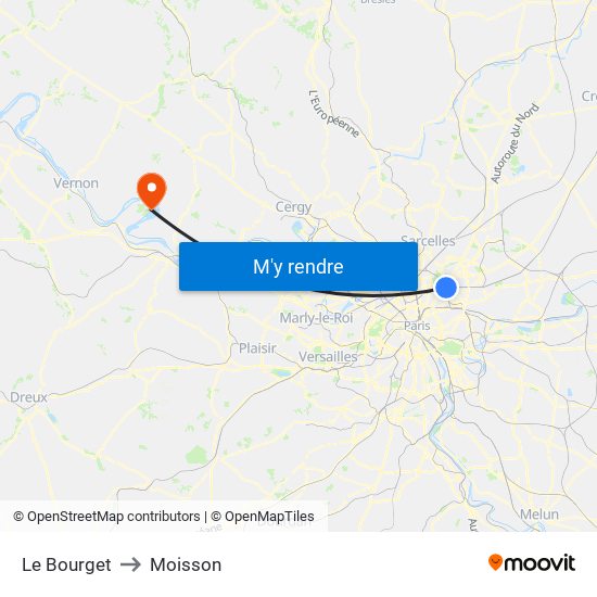 Le Bourget to Moisson map
