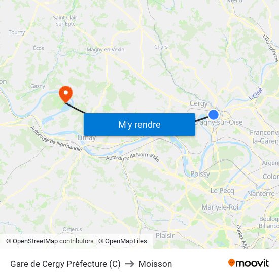 Gare de Cergy Préfecture (C) to Moisson map