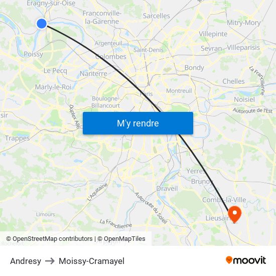 Andresy to Moissy-Cramayel map