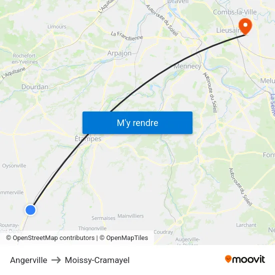 Angerville to Moissy-Cramayel map