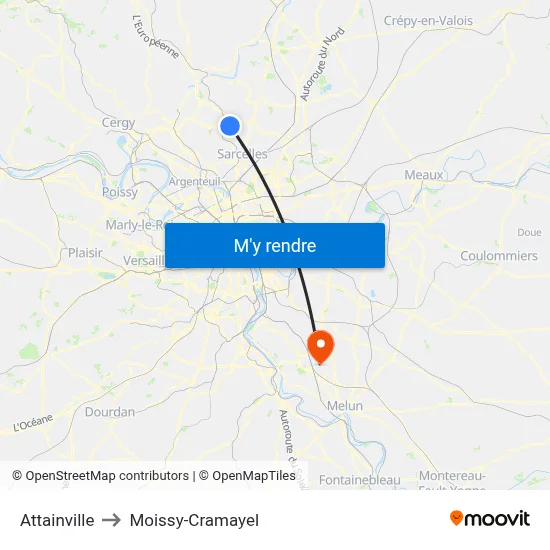 Attainville to Moissy-Cramayel map