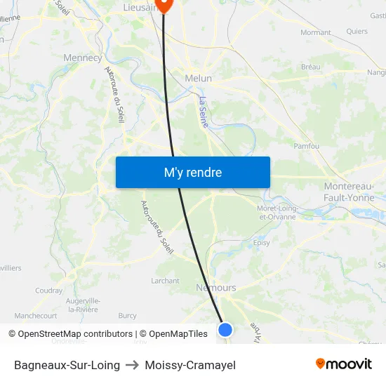 Bagneaux-Sur-Loing to Moissy-Cramayel map