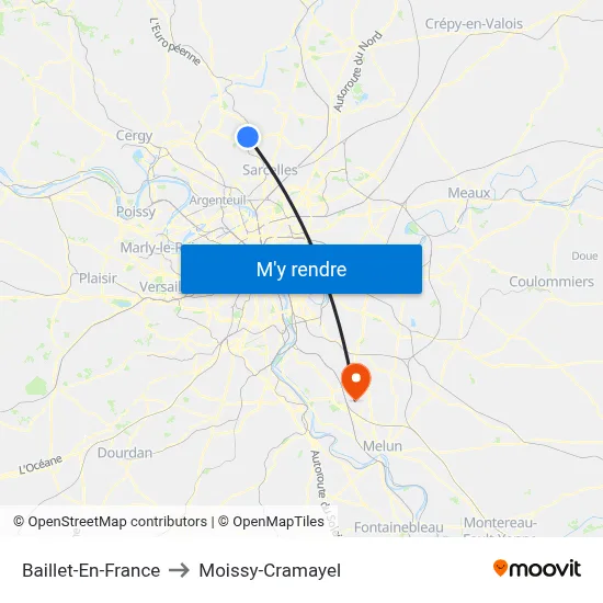 Baillet-En-France to Moissy-Cramayel map