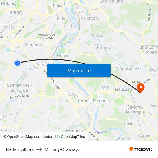 Ballainvilliers to Moissy-Cramayel map