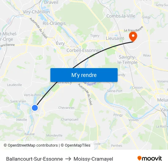 Ballancourt-Sur-Essonne to Moissy-Cramayel map