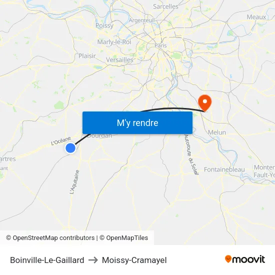 Boinville-Le-Gaillard to Moissy-Cramayel map