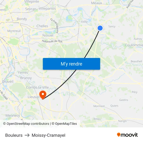 Bouleurs to Moissy-Cramayel map