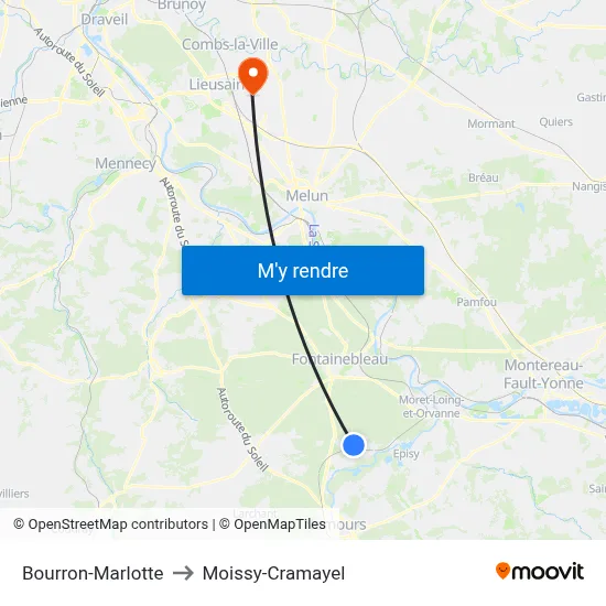 Bourron-Marlotte to Moissy-Cramayel map